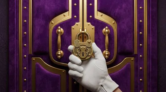 Violet safe doors with gold fittings and a padlock, standing for data kept locked on your own device