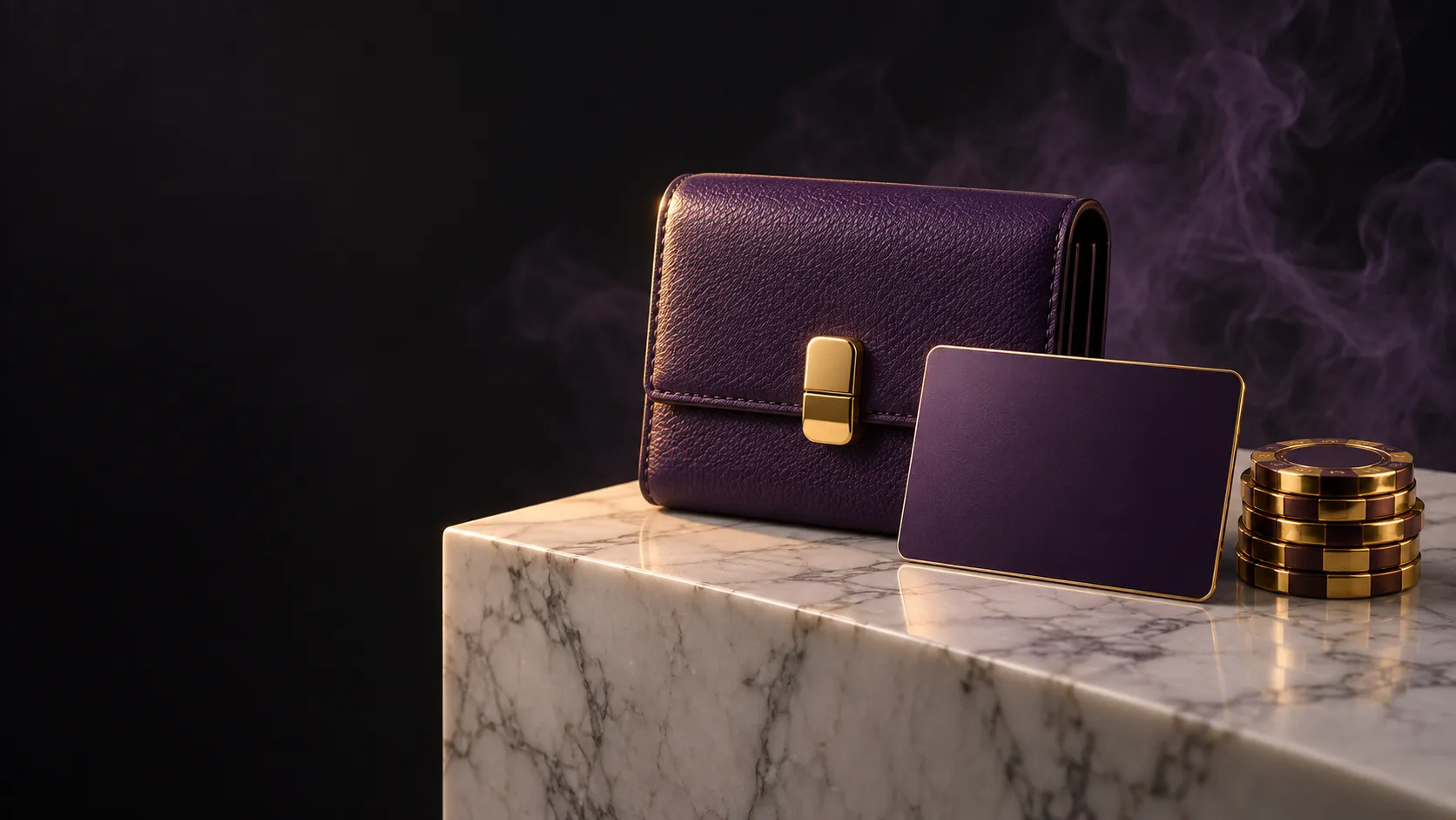 Wallet on a display plinth, a still life for the Here2Win Casino payments guide