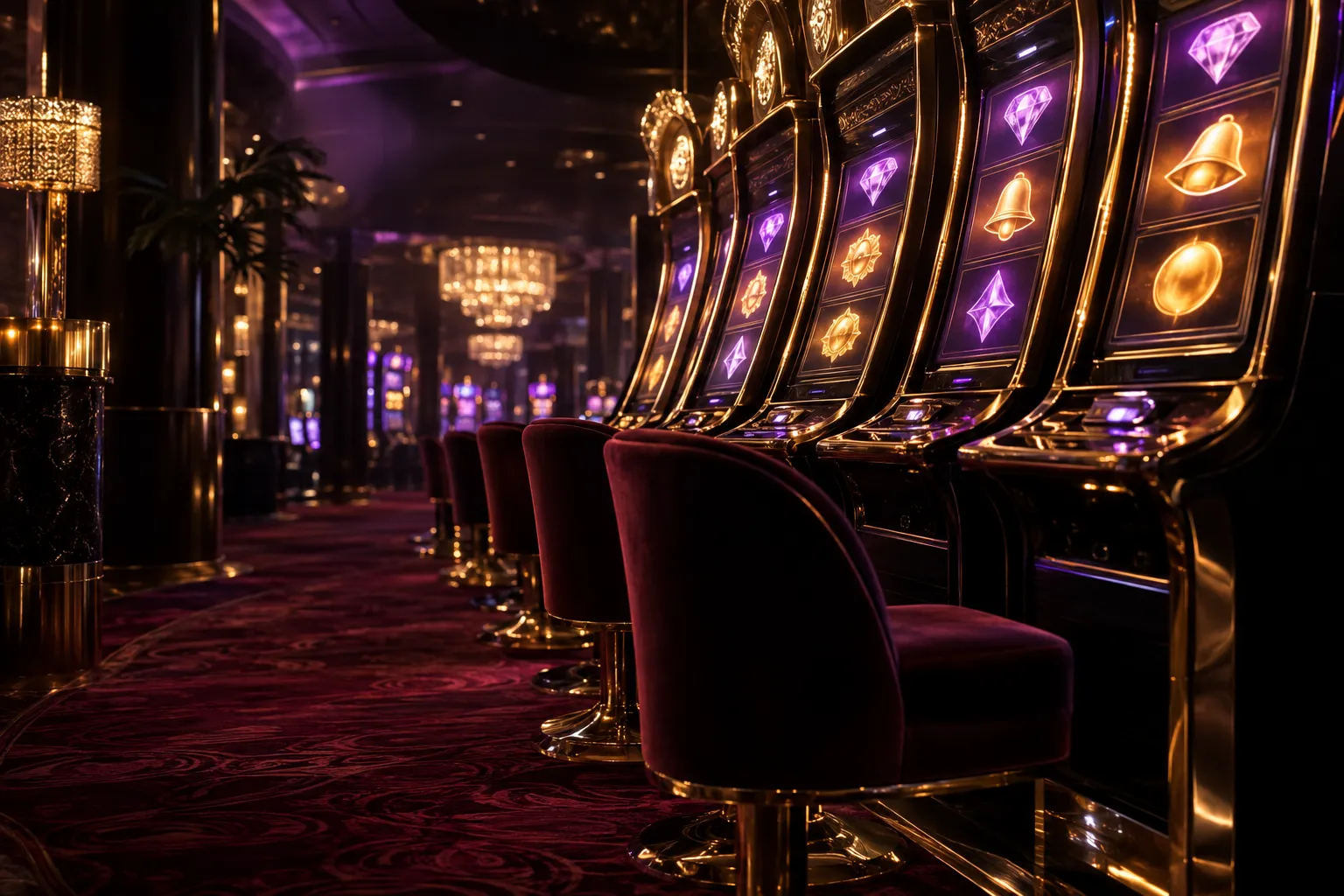 Backdrop showing a bank of pokie machines