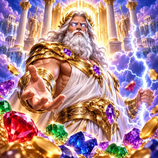 Greek gods and gems cover art for the Pragmatic Play pokie Gates of Olympus